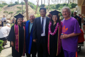 Biology Graduates on Graduation Day: Karen Valle & Maureen Flores along with biology faculty - HK Choi, Terry McGlynn